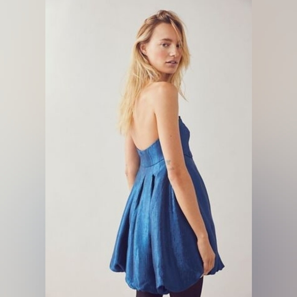 Nwt Free People Krista Mini Strapless Metallic Empire Bubble Hem Cocktail Dress - Picture 2 of 7